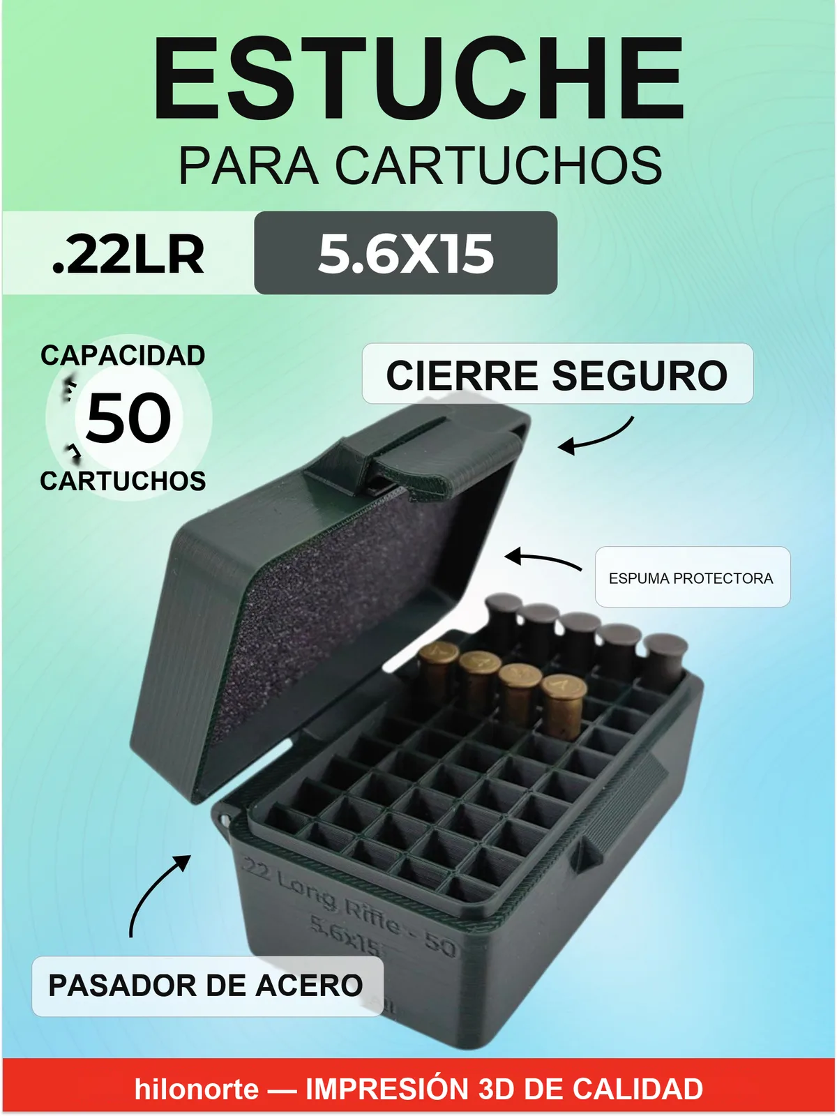 Caja para 50 cartuchos .22 LR
