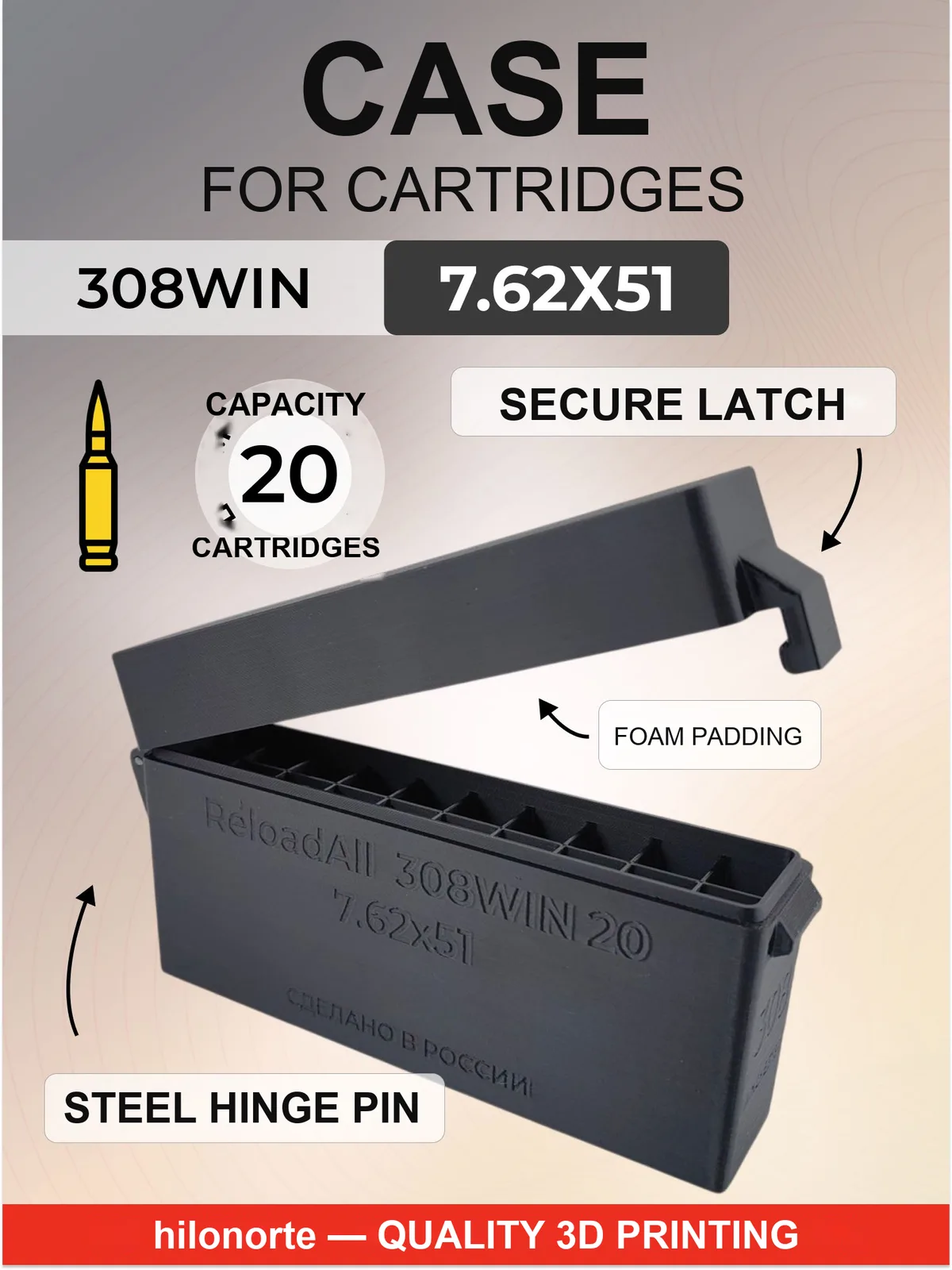 Box for 20 rounds of .308 Win (7.62×51), primer down