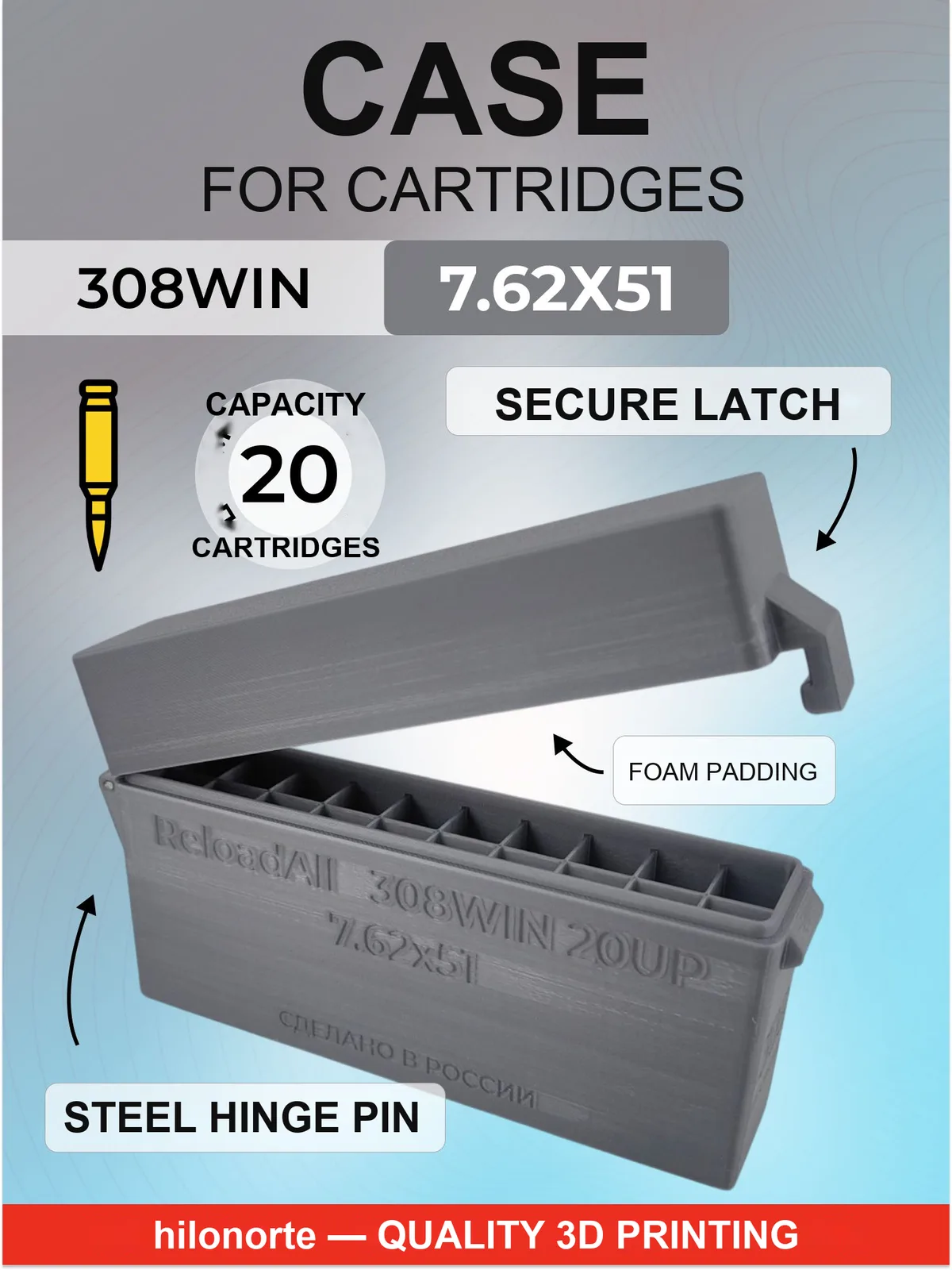 Box for 20 rounds of .308 Win (7.62×51), primer up