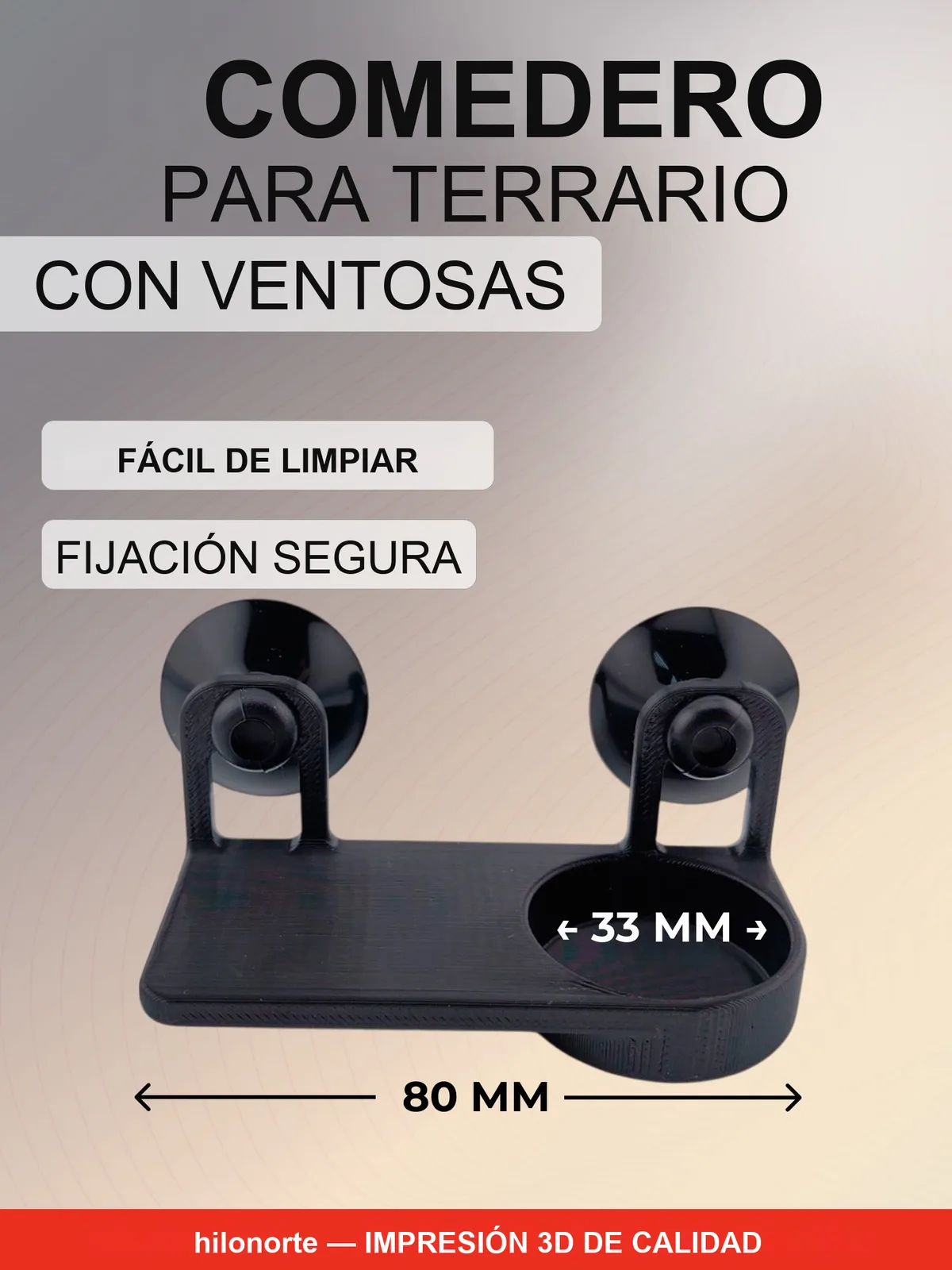 Comedero y bebedero para terrario con ventosas