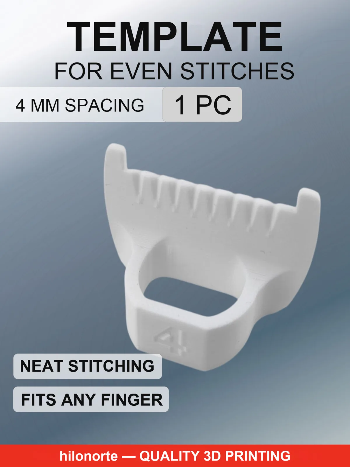 Finger guide for even 4 mm stitches