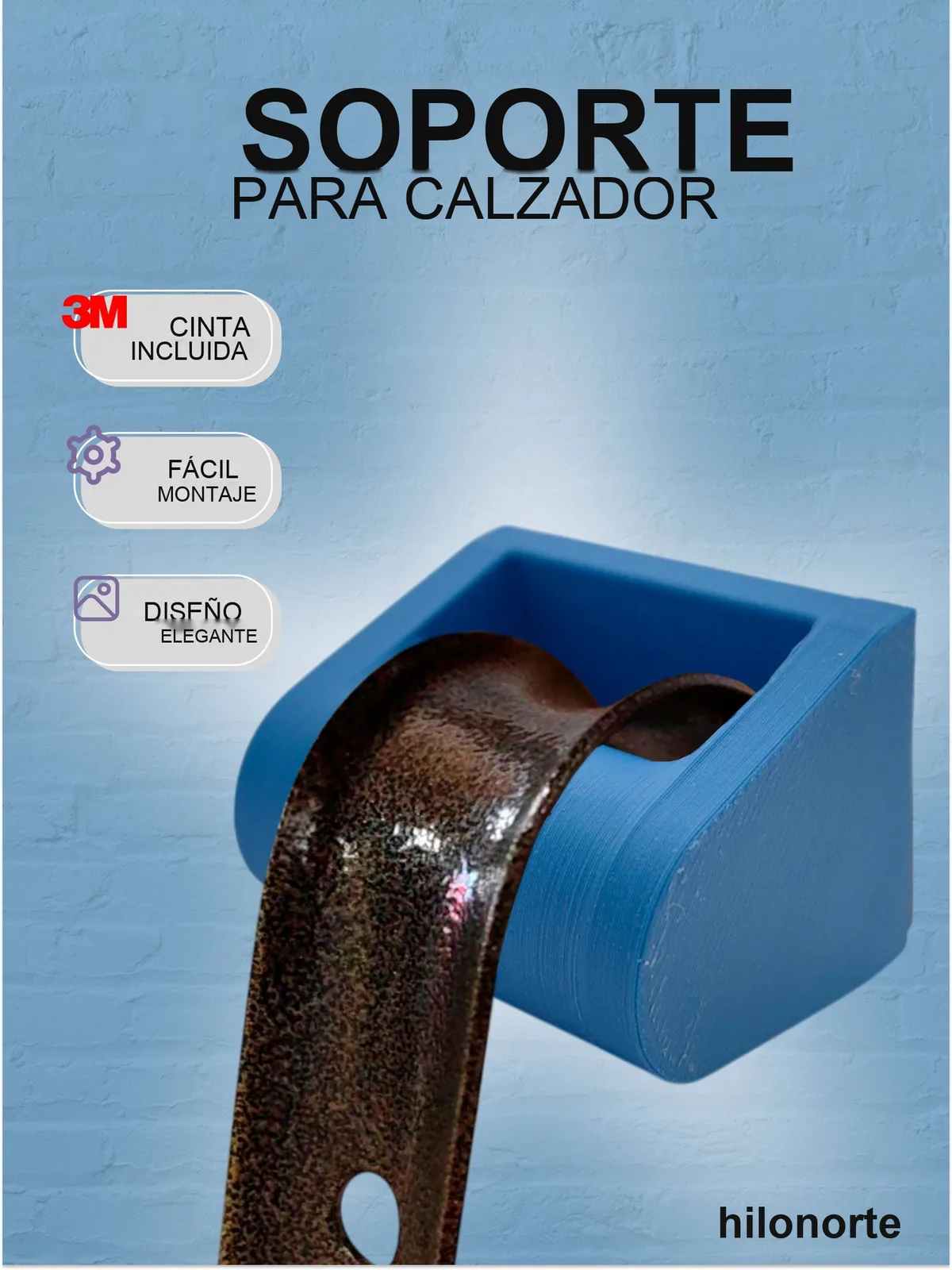Soporte de pared para calzador, con cinta adhesiva 3M